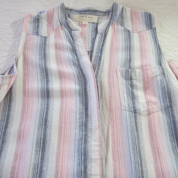 Cloth & Stone Dress M Stripe Button Down Raw Edge Hem - Picture 5 of 11
